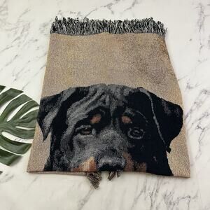 Linda Picken Vintage Y2k Dog Tapestry Throw Blanket Rottweiler Black Brown Woven